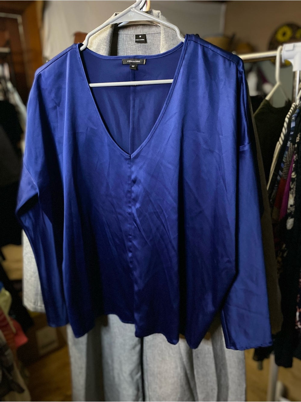 Stella & Dot Sapphire V-Neck Satin Blouse